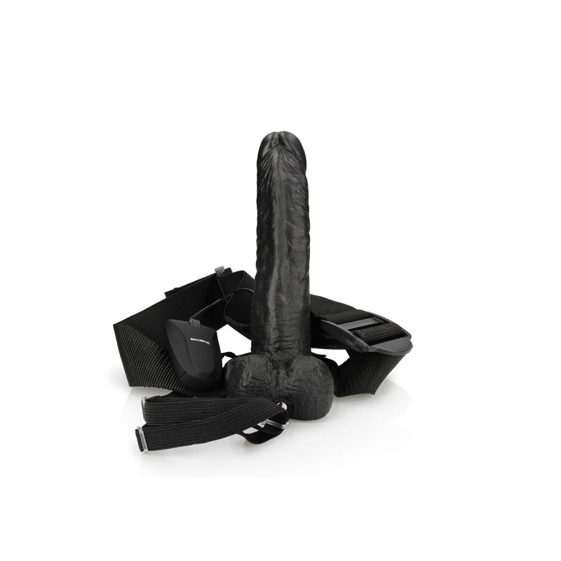 Realrock Vibrating Hollow Strapon + Balls 18cm Black Black 18 Cm Vibrating Hollow Strap On