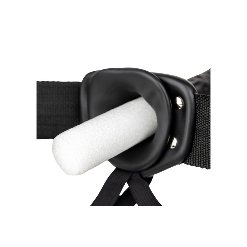 Realrock Vibrating Hollow Strap On 20.5 Cm Black Black 20.5 Cm Vibrating Hollow Strap On