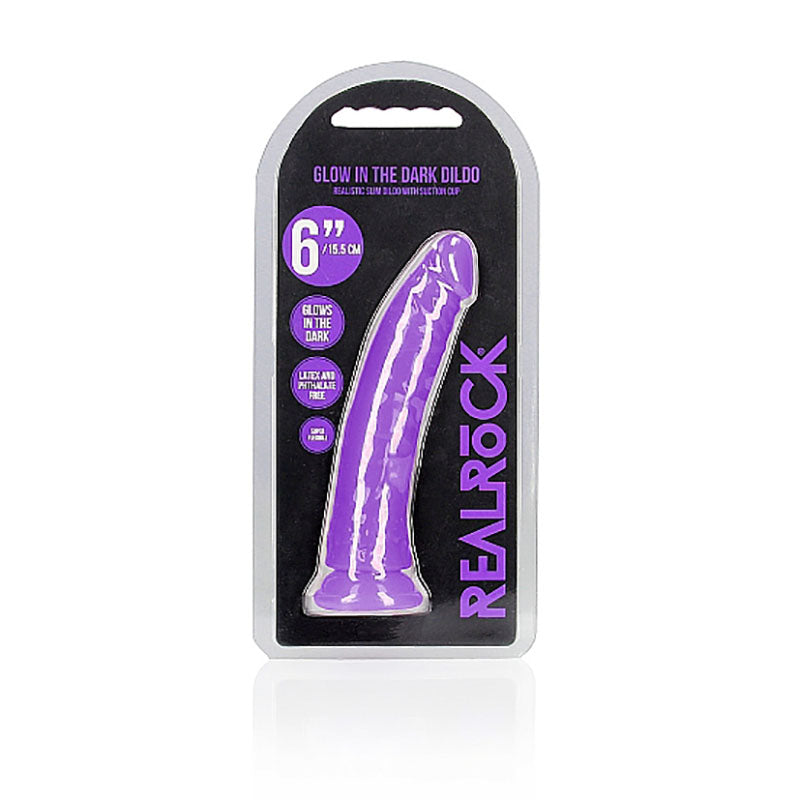Realrock 15.5 Cm Slim Glow In The Dark Neon Purple Glow In Dark Purple 15.5 Cm (6'') Dong