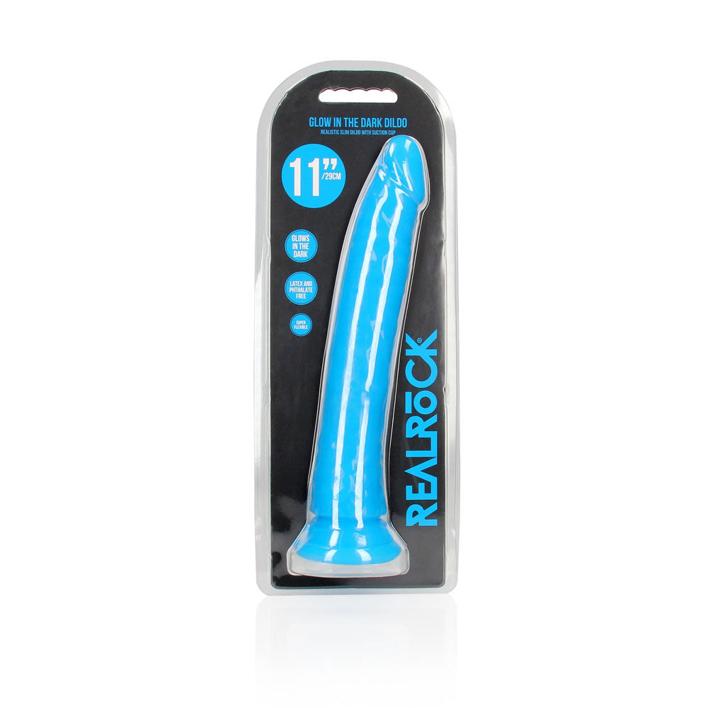 Realrock 29 Cm Slim Glow In The Dark Neon Blue Glow In Dark Blue 29 Cm (11'') Dong