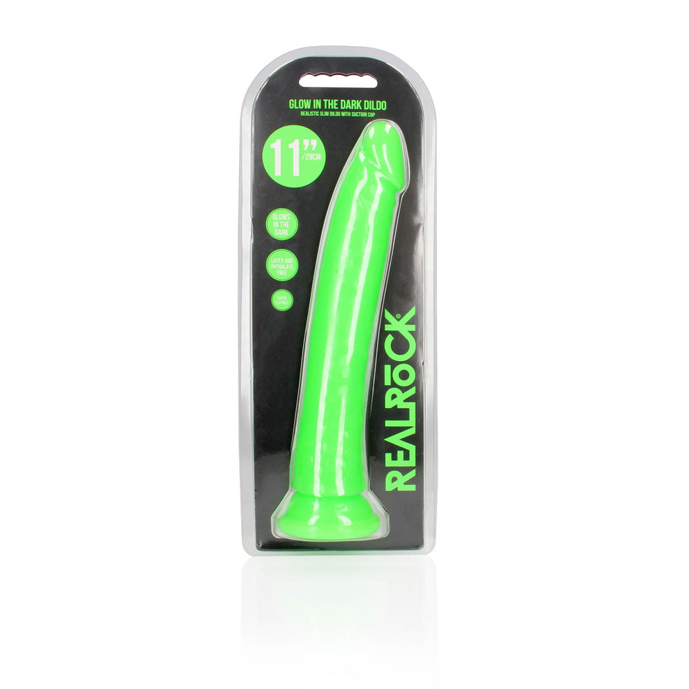 Realrock 29 Cm Slim Glow In The Dark Neon Green Glow In Dark Green 29 Cm (11'') Dong