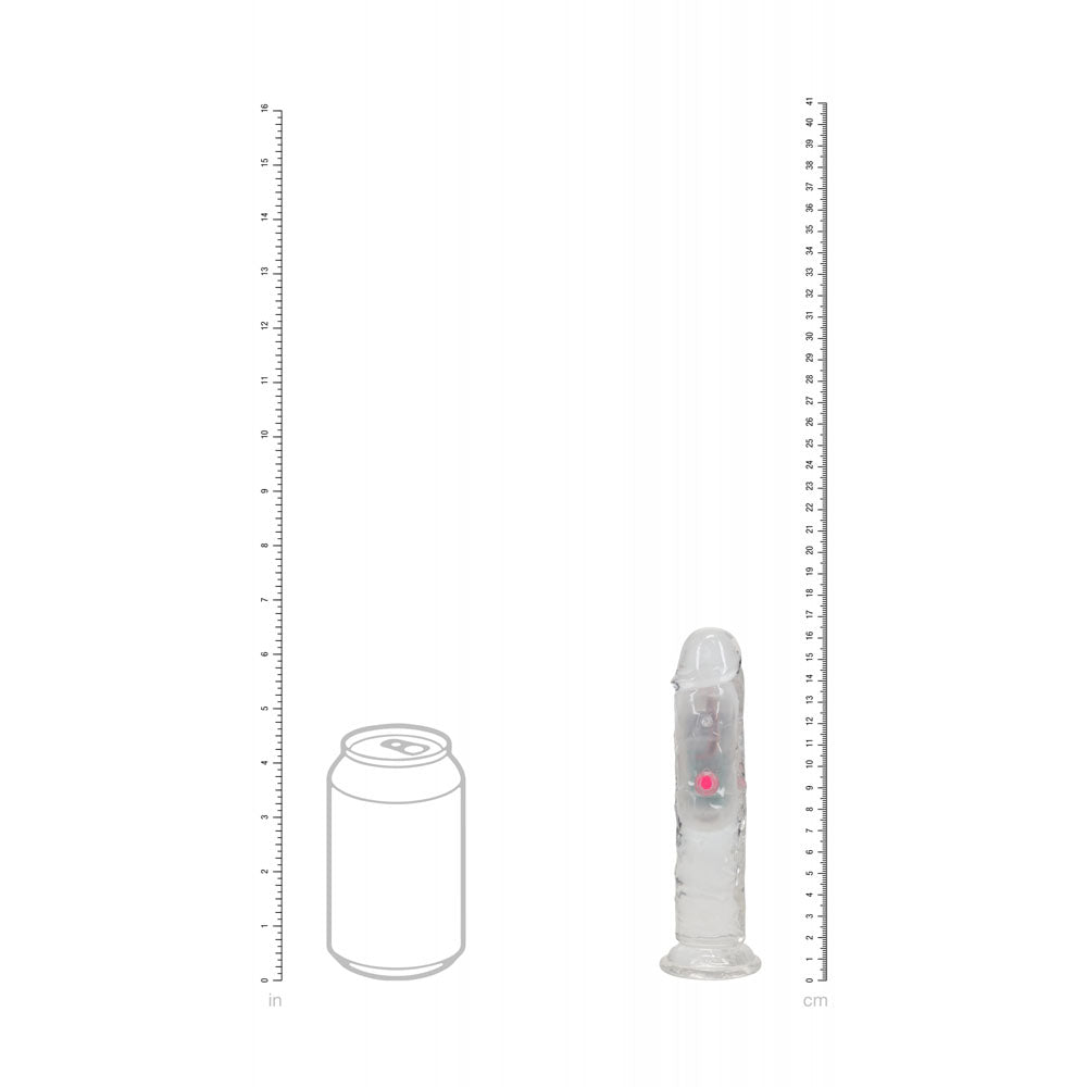 Realrock 6'' No Balls Wireless Rechargeable Led Vibrating Dong Clear With Led 16.5 Cm Usb Rechargeable Vibrating Dong With Remote
