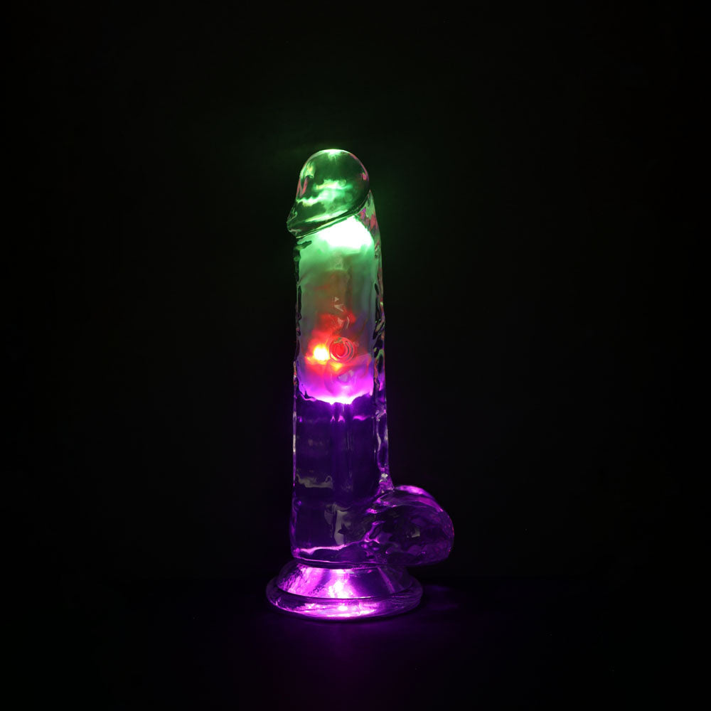 Realrock 7'' With Balls Wireless Rechargeable Led Vibrating Dong Clear With Led 19.5 Cm Usb Rechargeable Vibrating Dong With Remote