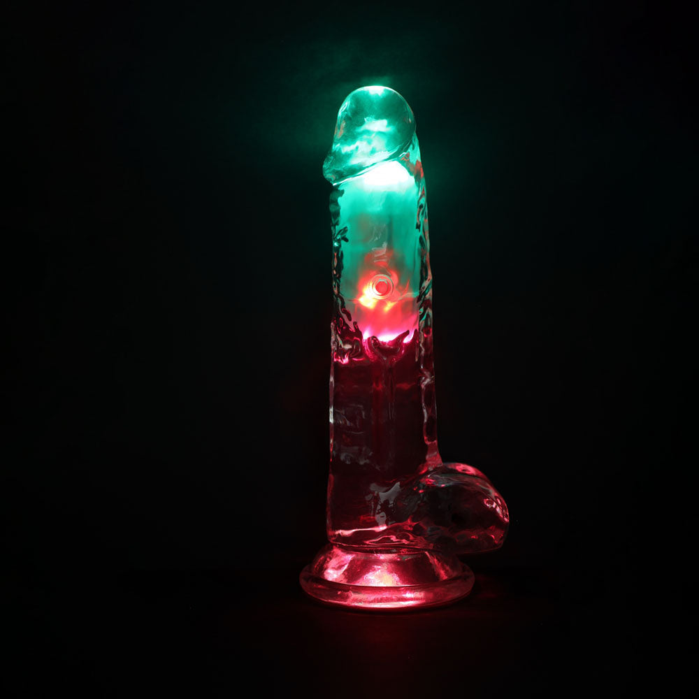 Realrock 8'' With Balls Wireless Rechargeable Led Vibrating Dong Clear With Led 22.5 Cm Usb Rechargeable Vibrating Dong With Remote