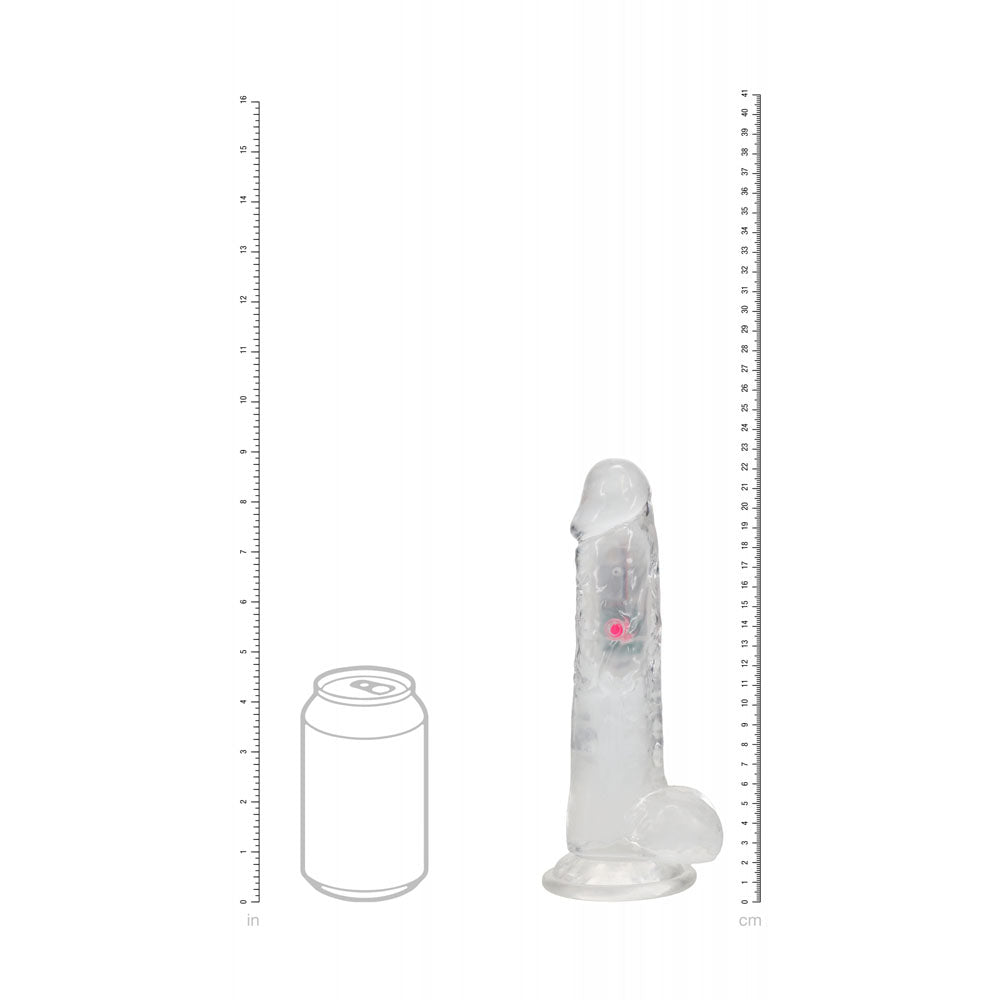 Realrock 8'' With Balls Wireless Rechargeable Led Vibrating Dong Clear With Led 22.5 Cm Usb Rechargeable Vibrating Dong With Remote