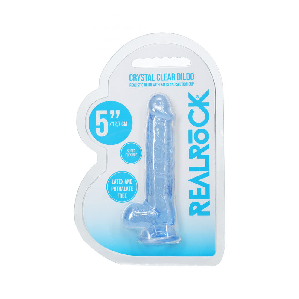 Realrock 5'' Crystal Clear Dildo With Balls Blue Clear Blue 14.7 Cm Dong