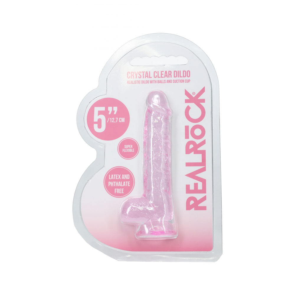 Realrock 5'' Crystal Clear Dildo With Balls Pink Clear Pink 14.7 Cm Dong