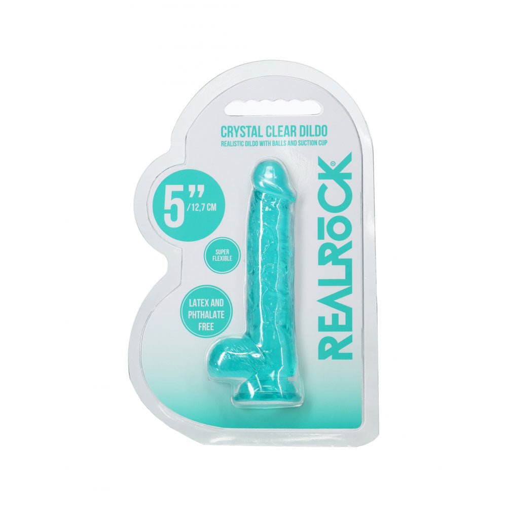 Realrock 5'' Crystal Clear Dildo With Balls Turquoise Clear Turquoise 14.7 Cm Dong