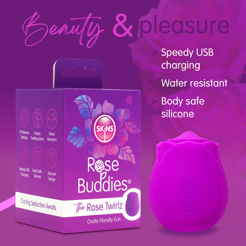 Skins Rose Buddies The Rose Twirlz Purple Usb Rechargeable Twirling Rose Stimulator