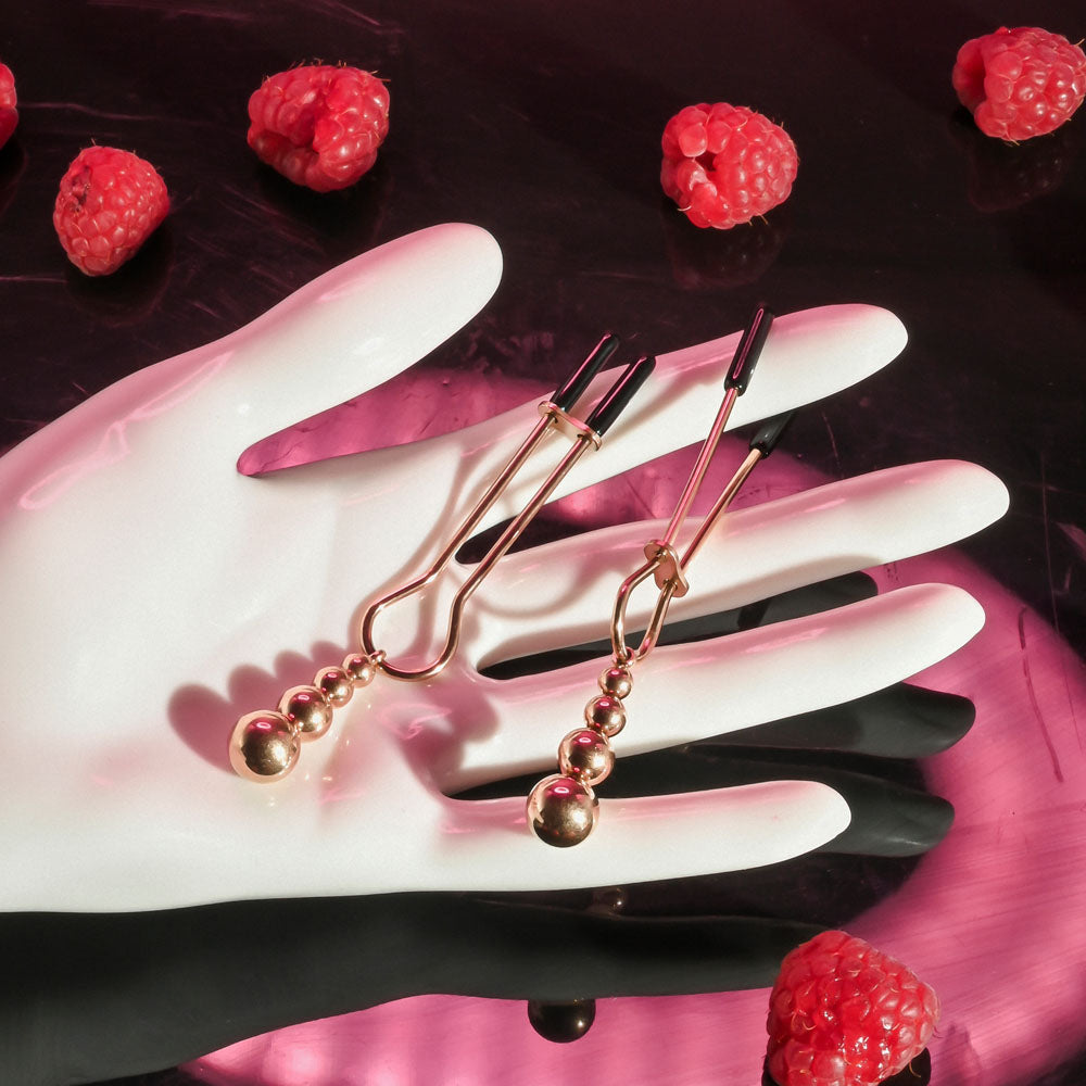 Selopa Beaded Nipple Clamps Rose Gold Rose Gold Nipple Clamps Set Of 2