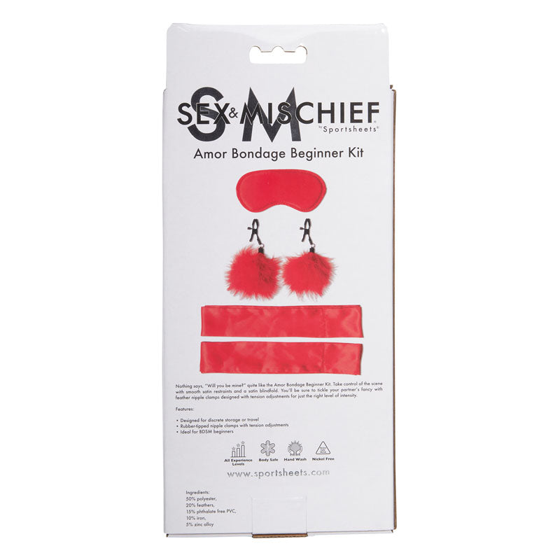 Sex & Mischief Amor Bondage Beginner Kit Red 5 Piece Set