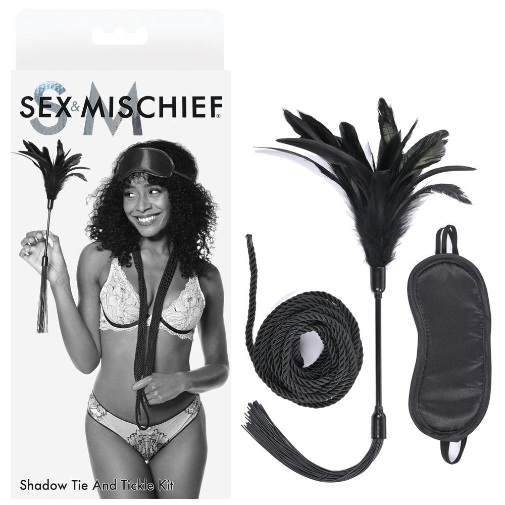 Sex & Mischief Shadow Tie And Tickle Kit Black Beginners Bondage Kit