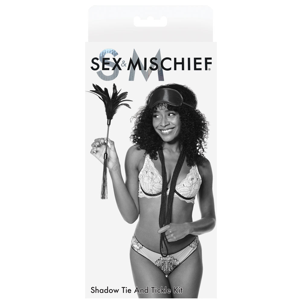 Sex & Mischief Shadow Tie And Tickle Kit Black Beginners Bondage Kit