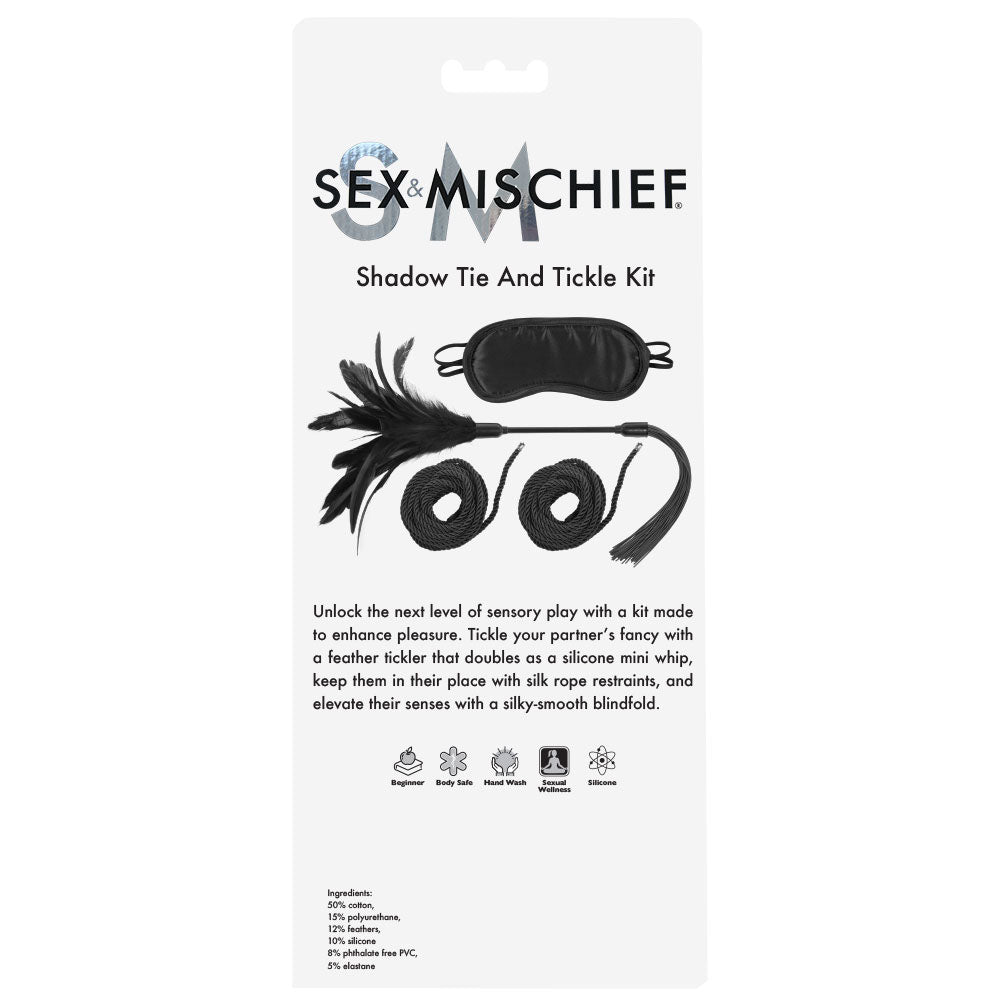 Sex & Mischief Shadow Tie And Tickle Kit Black Beginners Bondage Kit