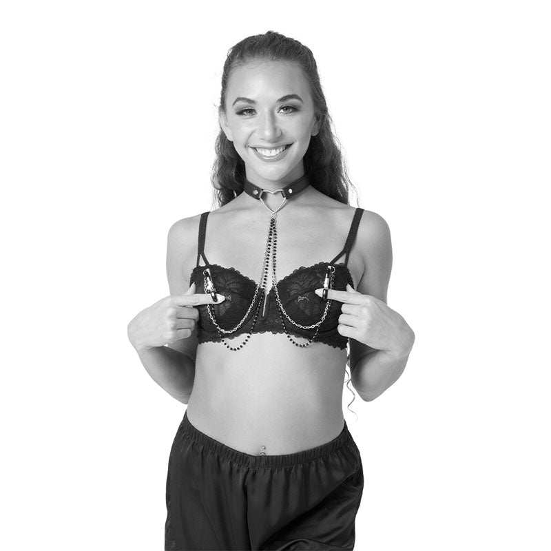 Sex & Mischief Amor Collar With Nipple Clamps Metal Restraints