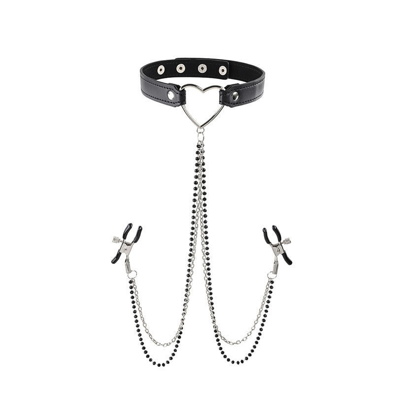 Sex & Mischief Amor Collar With Nipple Clamps Metal Restraints