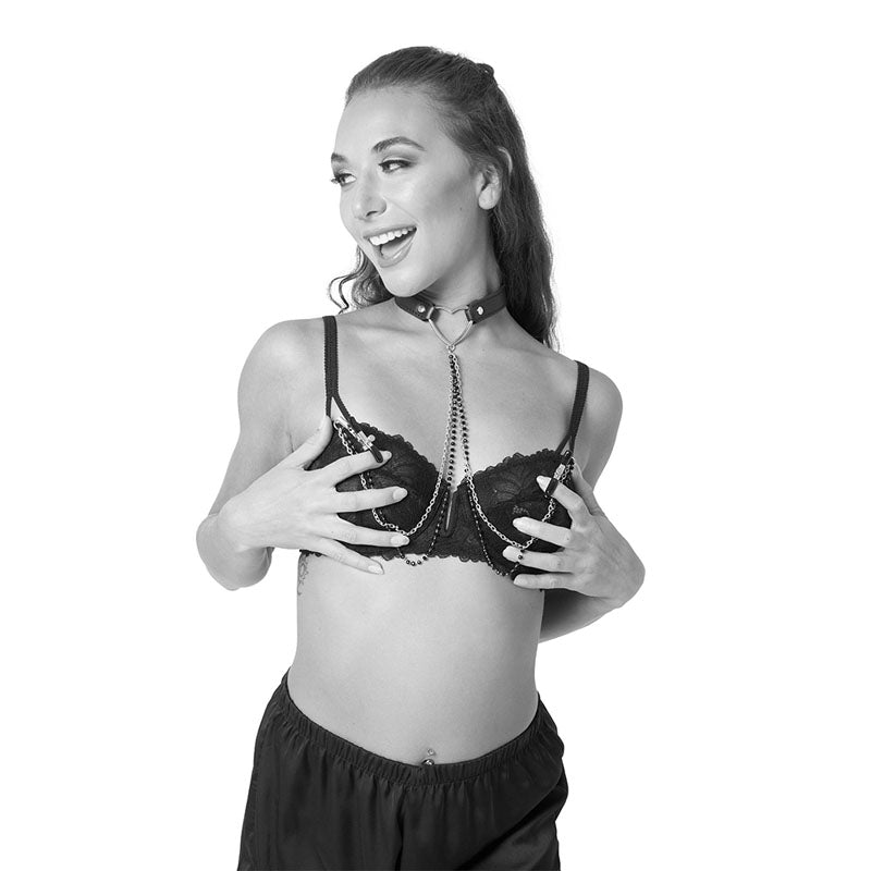 Sex & Mischief Amor Collar With Nipple Clamps Metal Restraints
