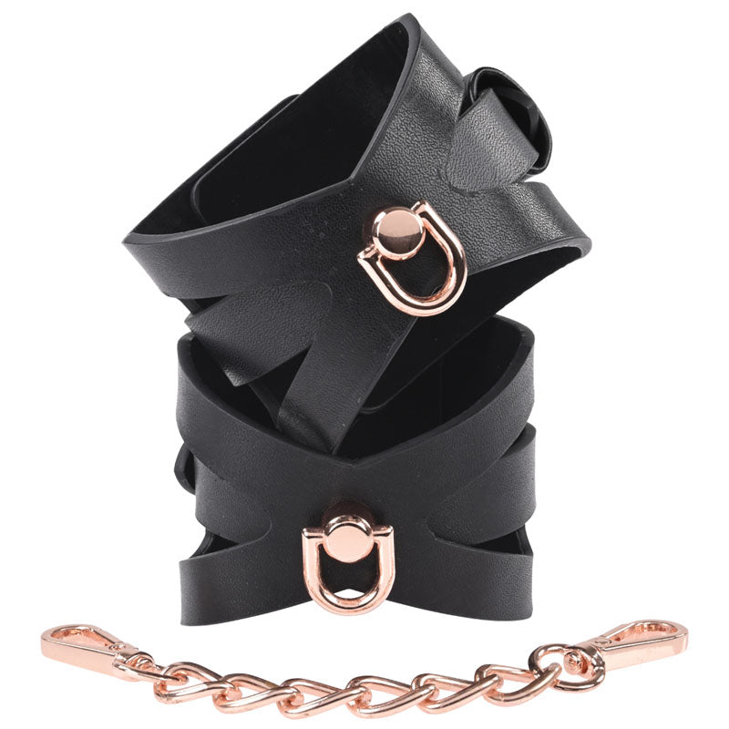Sex & Mischief Brat Handcuffs Black/Rose Gold Restraints