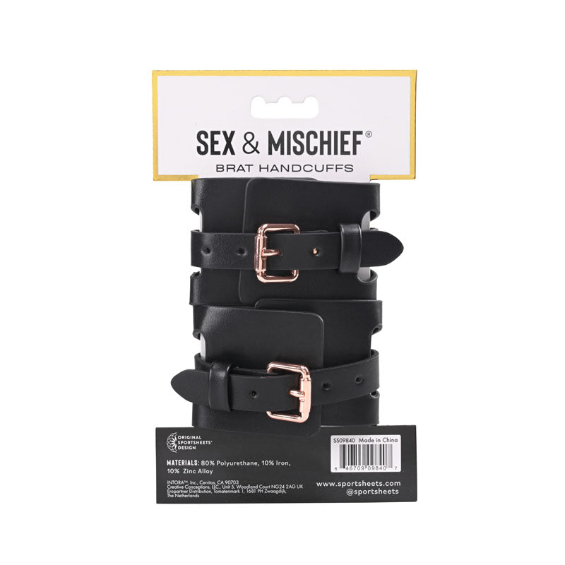 Sex & Mischief Brat Handcuffs Black/Rose Gold Restraints