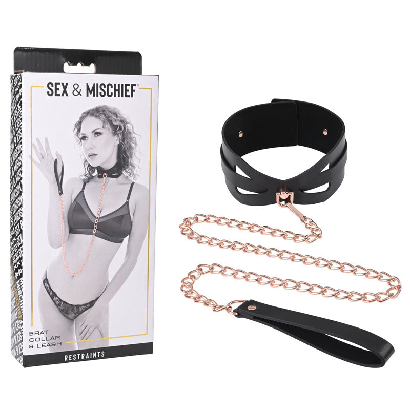 Sex & Mischief Brat Collar & Leash Rose Gold/Black Restraint