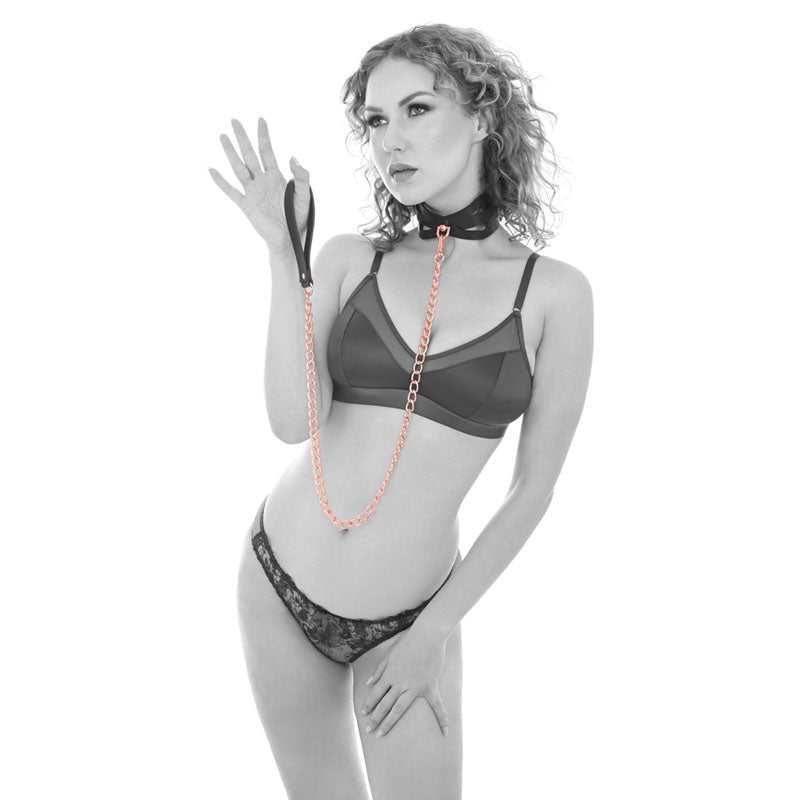 Sex & Mischief Brat Collar & Leash Rose Gold/Black Restraint