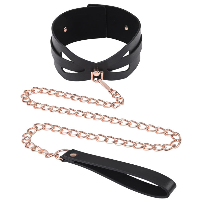 Sex & Mischief Brat Collar & Leash Rose Gold/Black Restraint