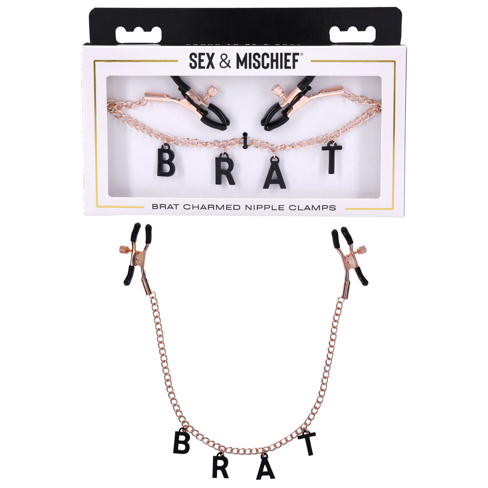 Sex & Mischief Brat Charmed Nipple Clamps Rose Gold Nipple Clamps With 45 Cm Chain