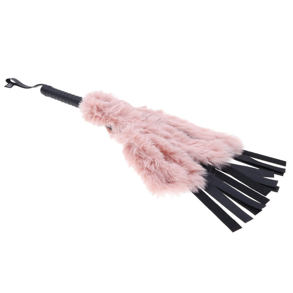 Sex & Mischief Brat Faux Fur Flogger Black 50 Cm Whip With Pink Faux Feather
