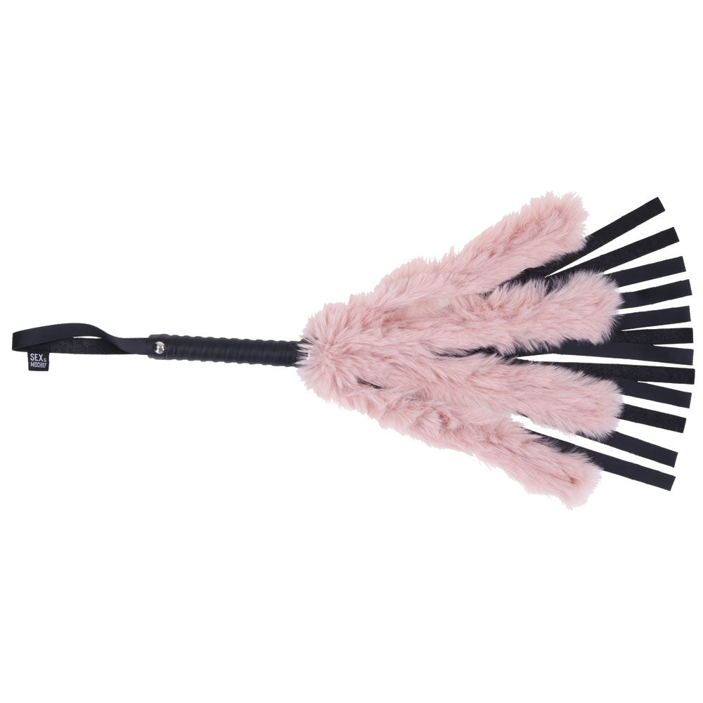 Sex & Mischief Brat Faux Fur Flogger Black 50 Cm Whip With Pink Faux Feather
