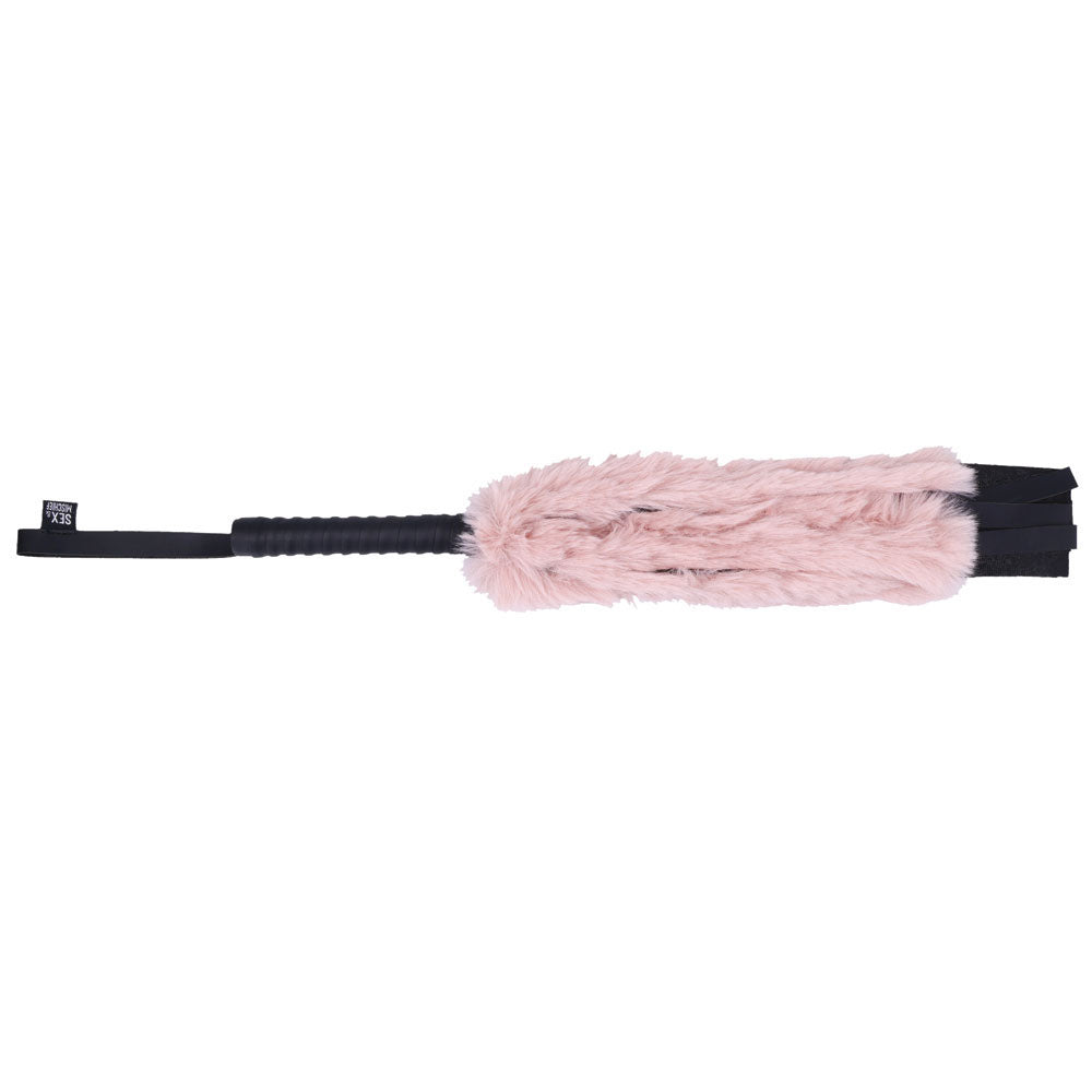 Sex & Mischief Brat Faux Fur Flogger Black 50 Cm Whip With Pink Faux Feather