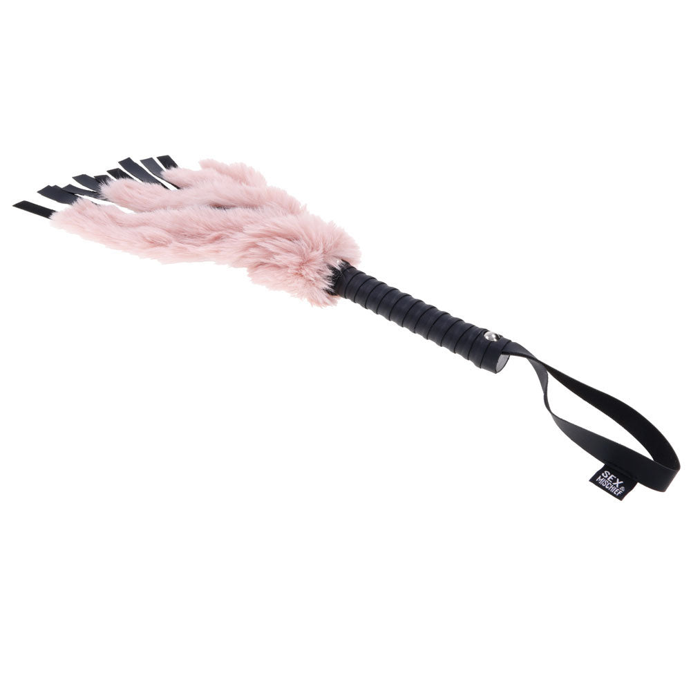 Sex & Mischief Brat Faux Fur Flogger Black 50 Cm Whip With Pink Faux Feather