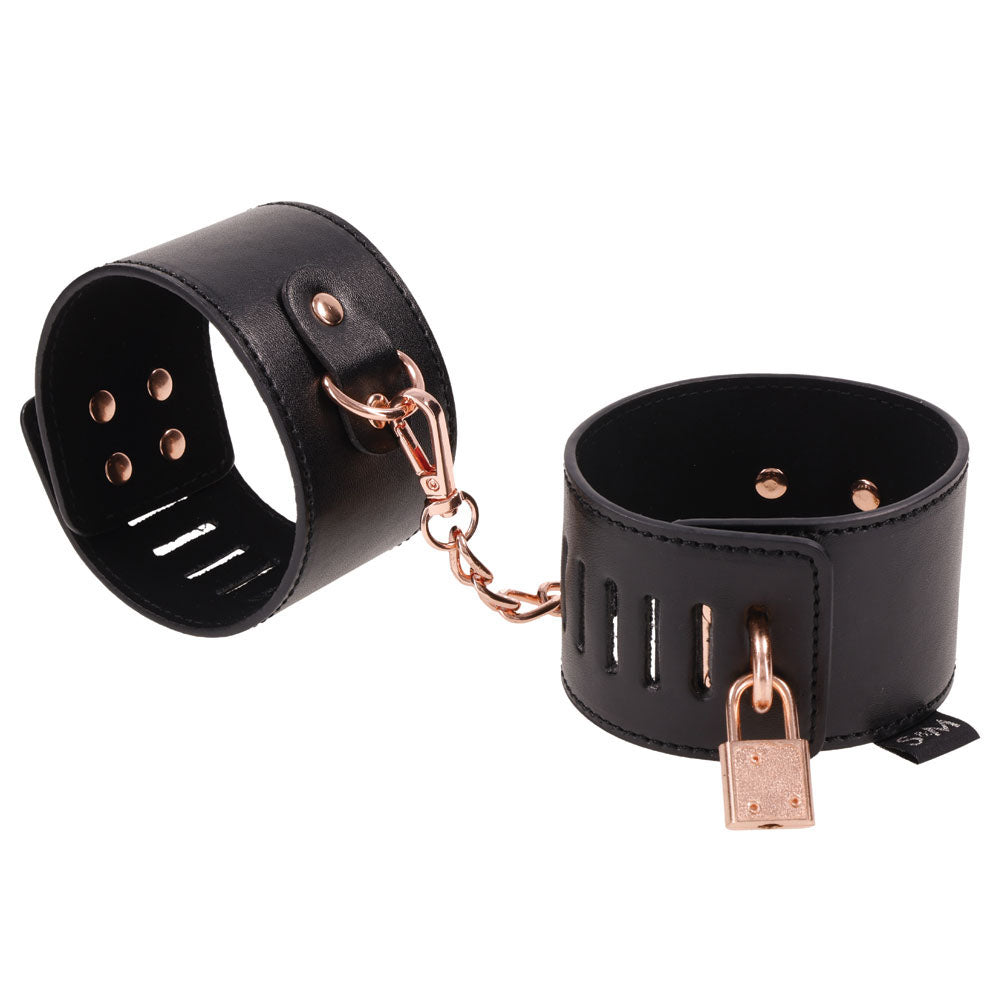 Sex & Mischief Brat Locking Cuffs Black/Rose Gold Hand Cuffs