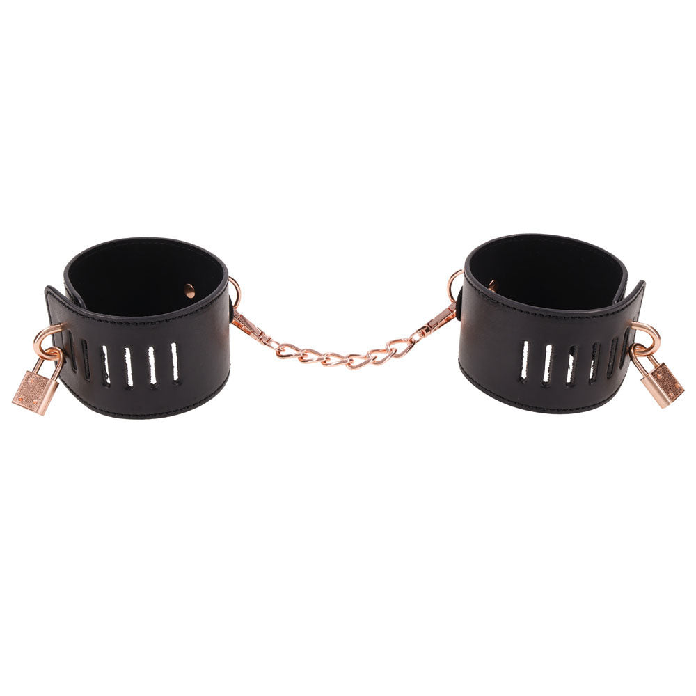 Sex & Mischief Brat Locking Cuffs Black/Rose Gold Hand Cuffs