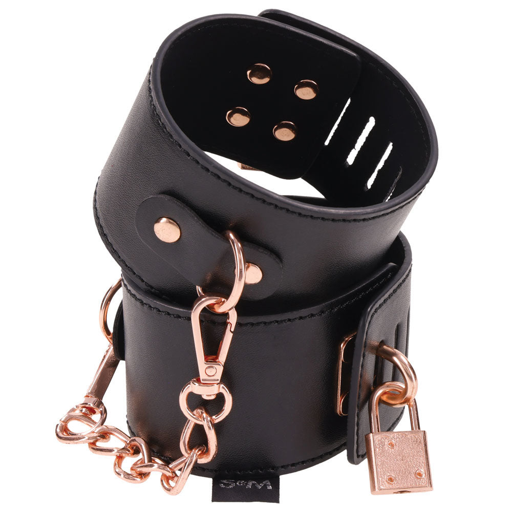 Sex & Mischief Brat Locking Cuffs Black/Rose Gold Hand Cuffs