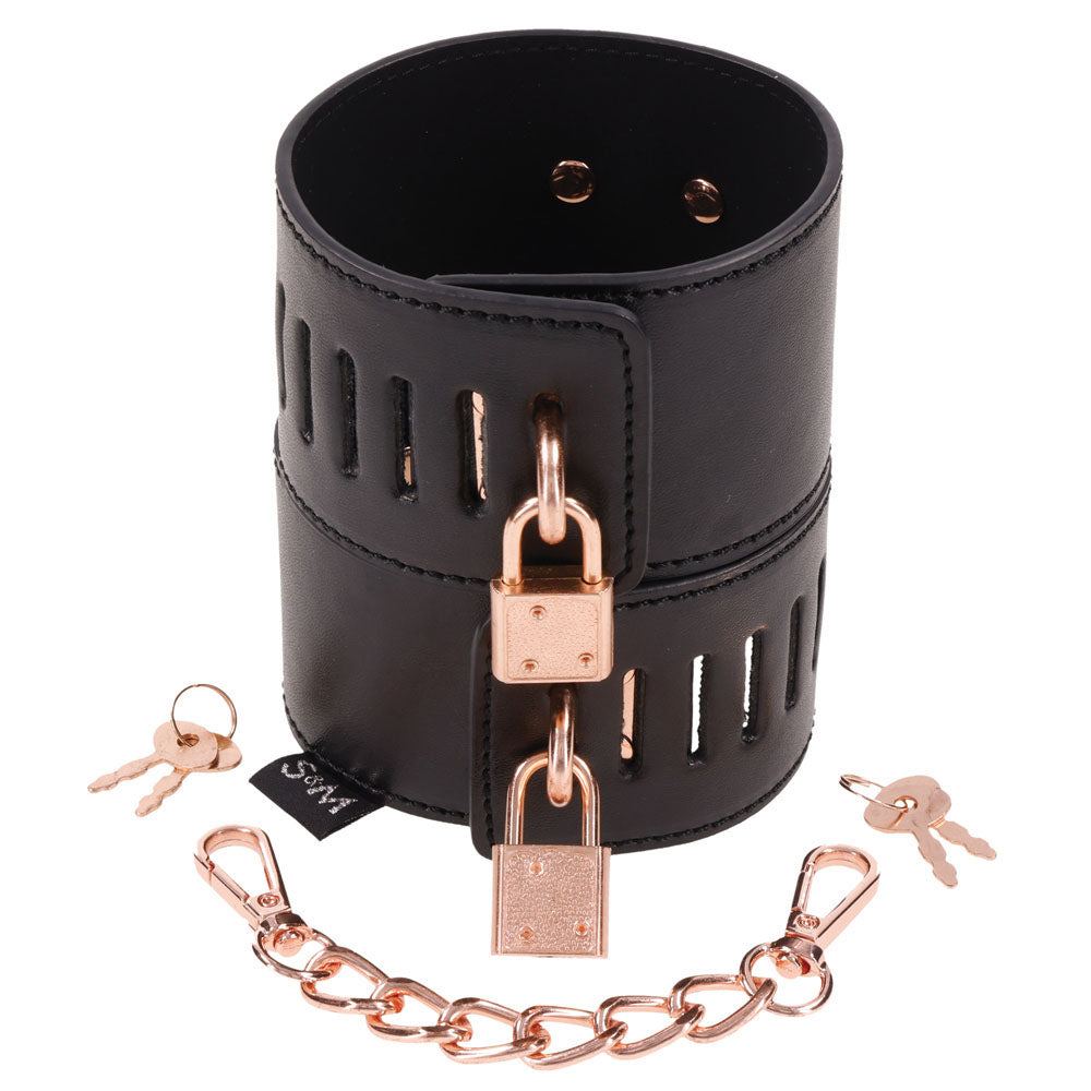Sex & Mischief Brat Locking Cuffs Black/Rose Gold Hand Cuffs