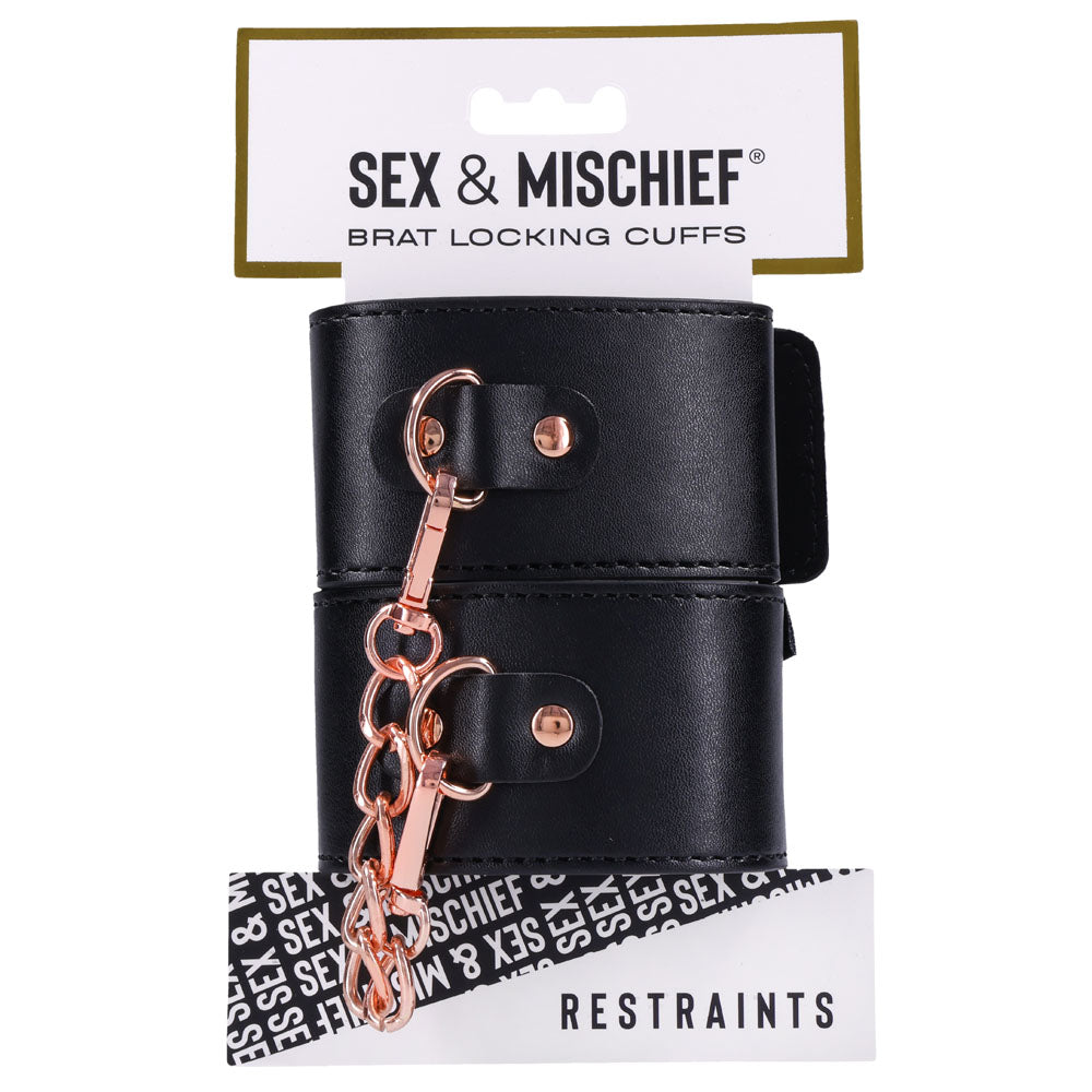 Sex & Mischief Brat Locking Cuffs Black/Rose Gold Hand Cuffs