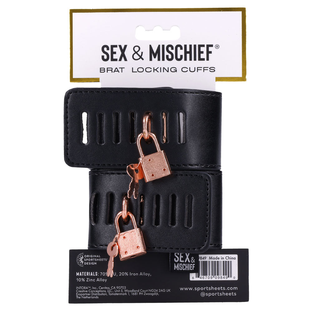 Sex & Mischief Brat Locking Cuffs Black/Rose Gold Hand Cuffs