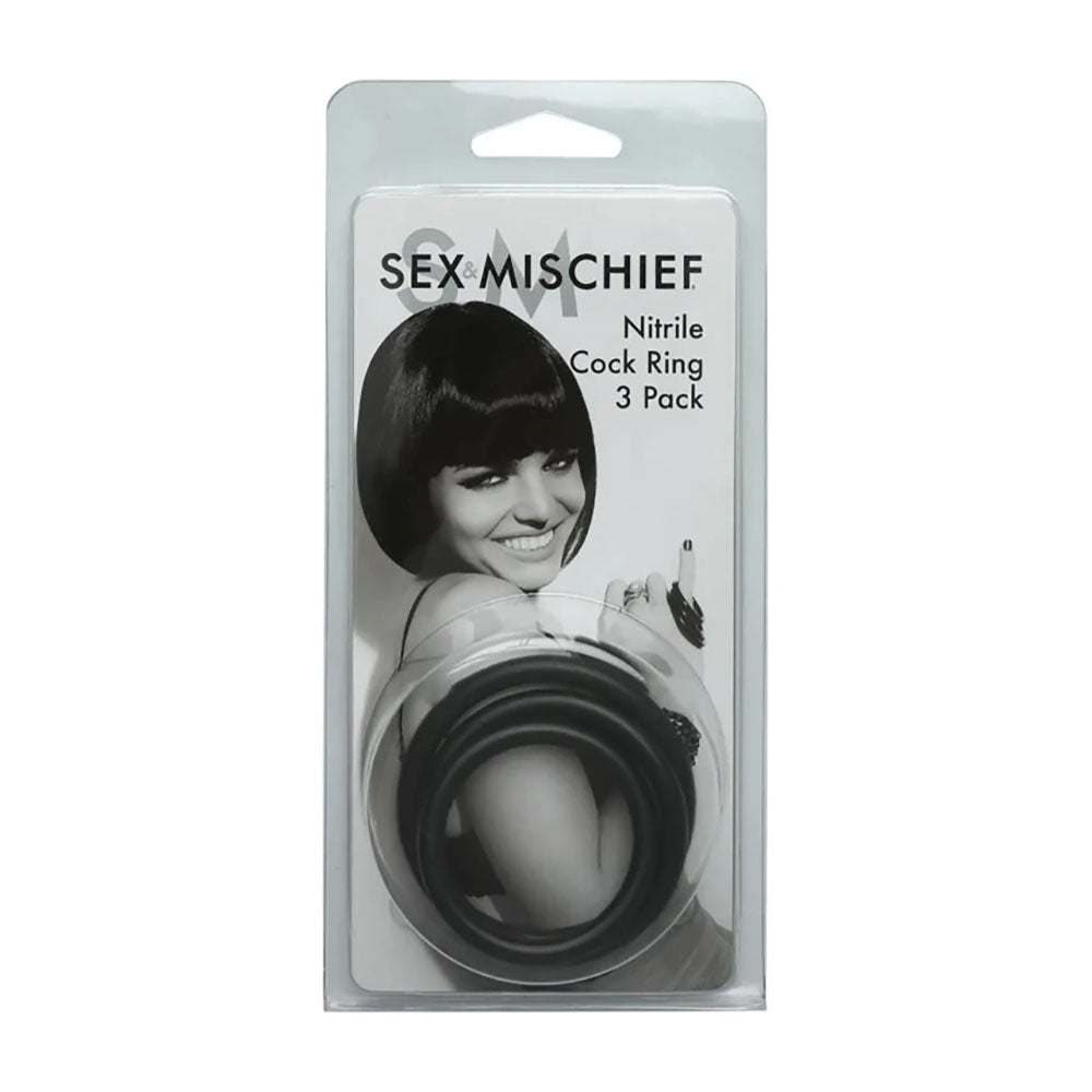 Sex & Mischief Nitrile Cock Ring 3 Pack Black Cock Rings Set Of 3 Sizes