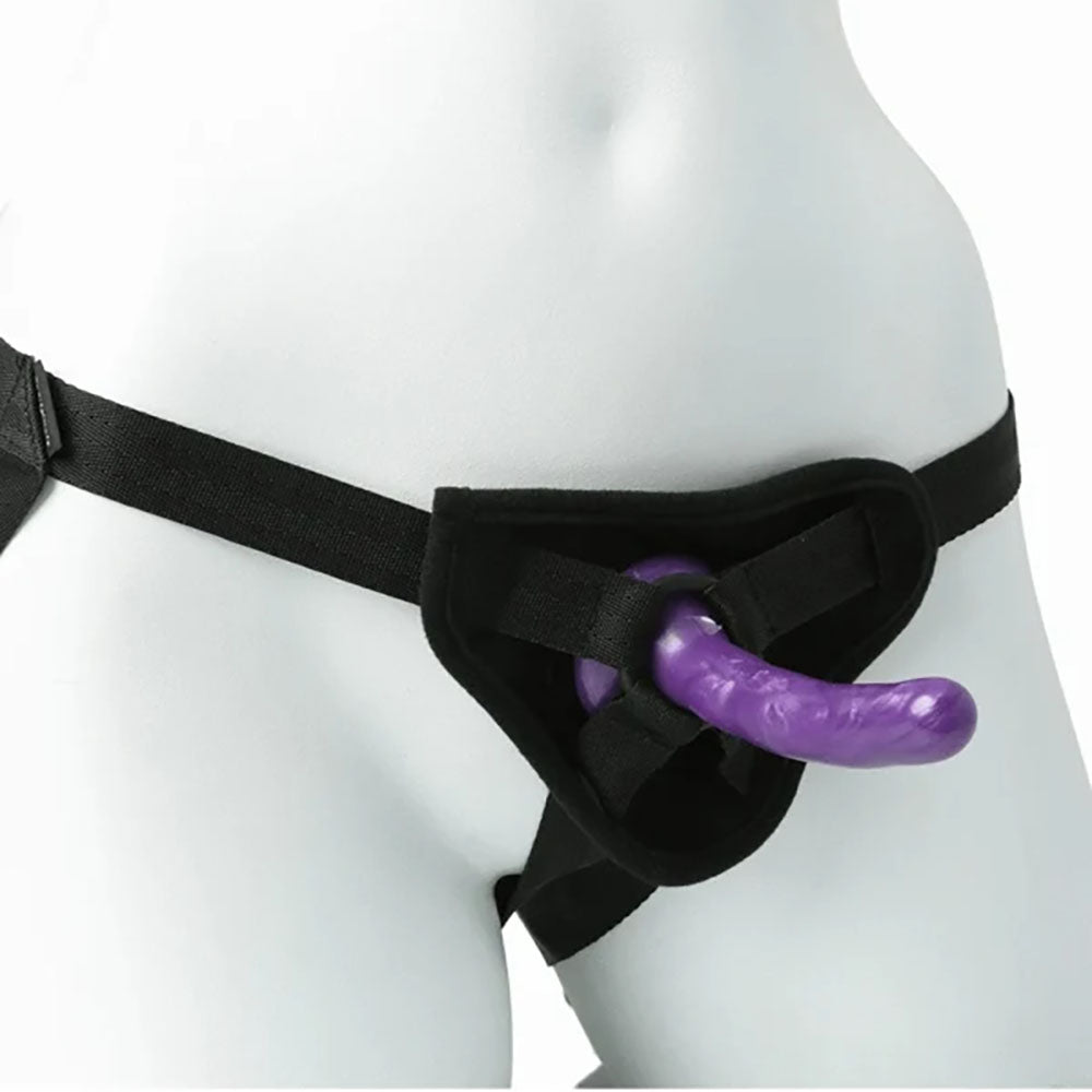 Sex & Mischief Strap On & Silicone Dildo Kit Black/Purple Adjustable Strap On