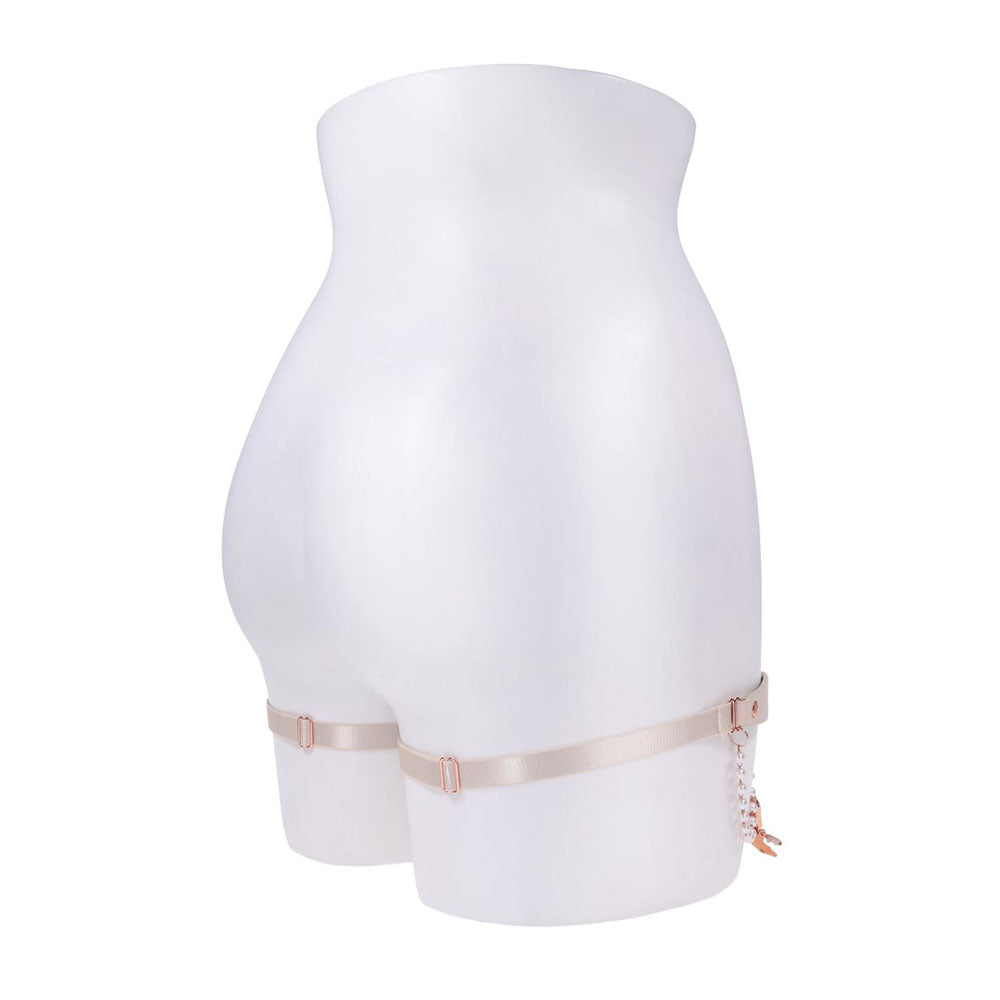 Sex & Mischief Peaches N Crea Me Pearl Garters Peach / Rose Gold Garters With Pearls Set Of 2