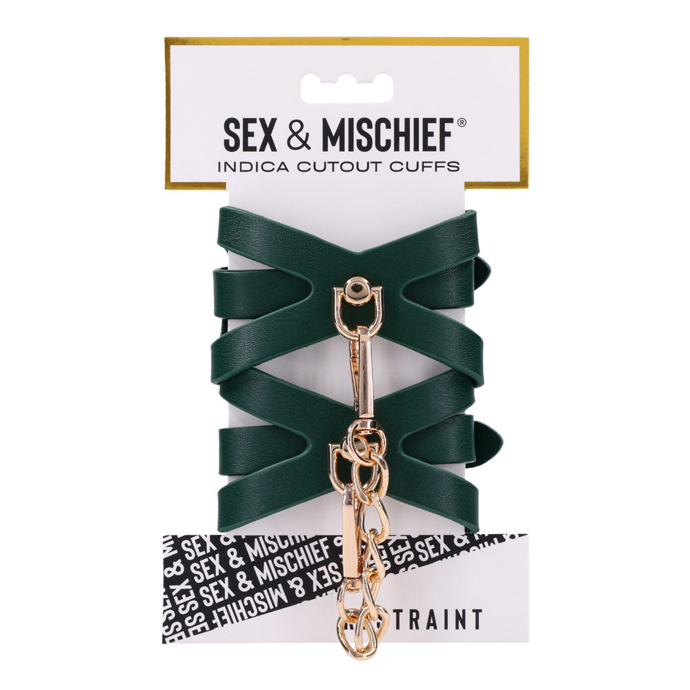 Sex & Mischief Indica Cutout Cuffs Green/Gold Restraints