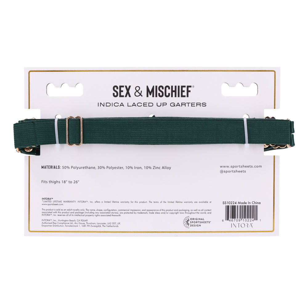 Sex & Mischief Indica Laced Up Garters Green/Gold Garters Set Of 2
