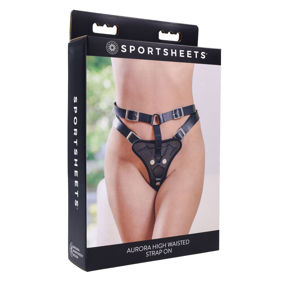 Sportsheets Aurora High Waisted Strap On Black Adjustable Strap On Harness (No Probe Included)