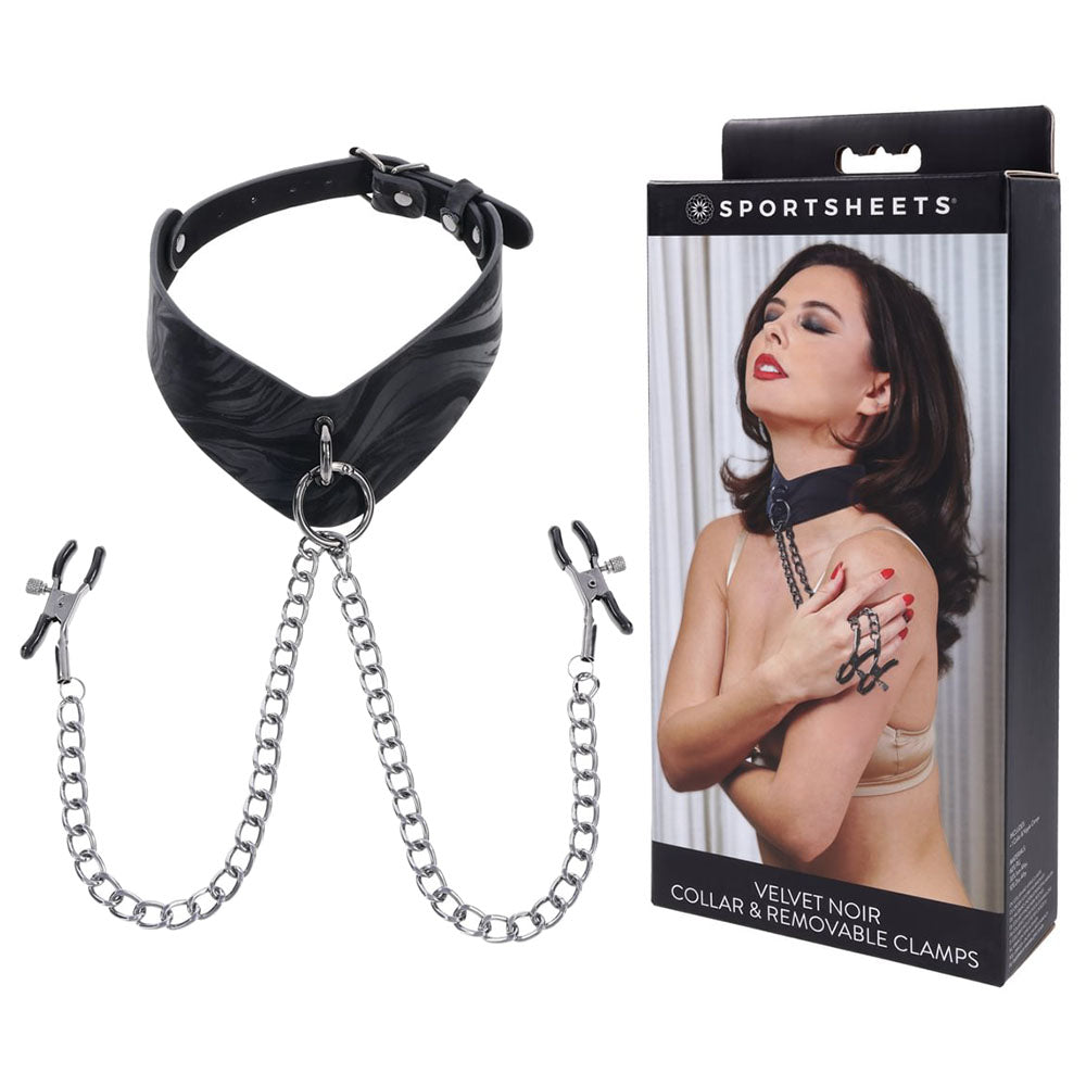 Sportsheets Velvet Noir Collar & Removable Clamps Black Neck & Nipple Restraints