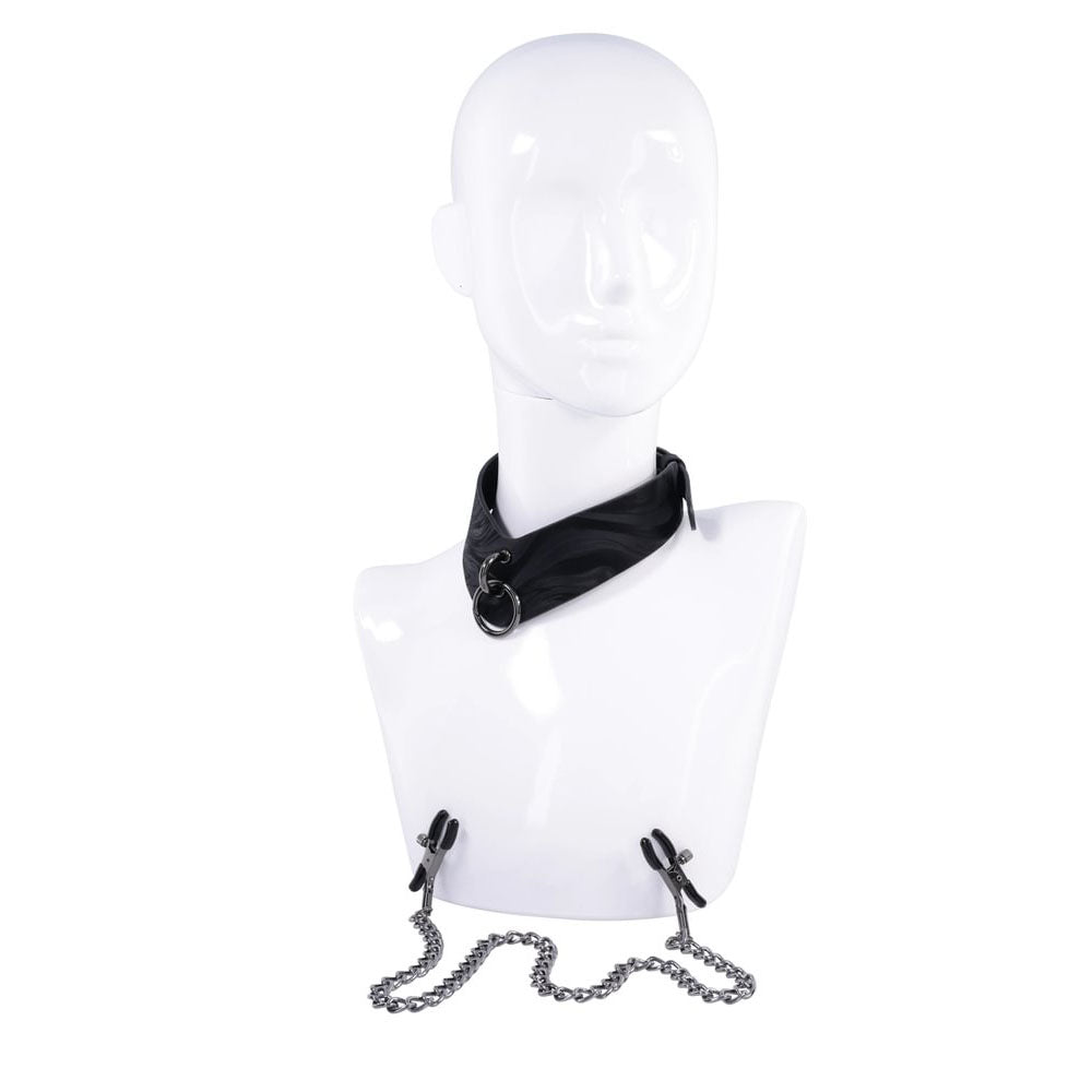 Sportsheets Velvet Noir Collar & Removable Clamps Black Neck & Nipple Restraints