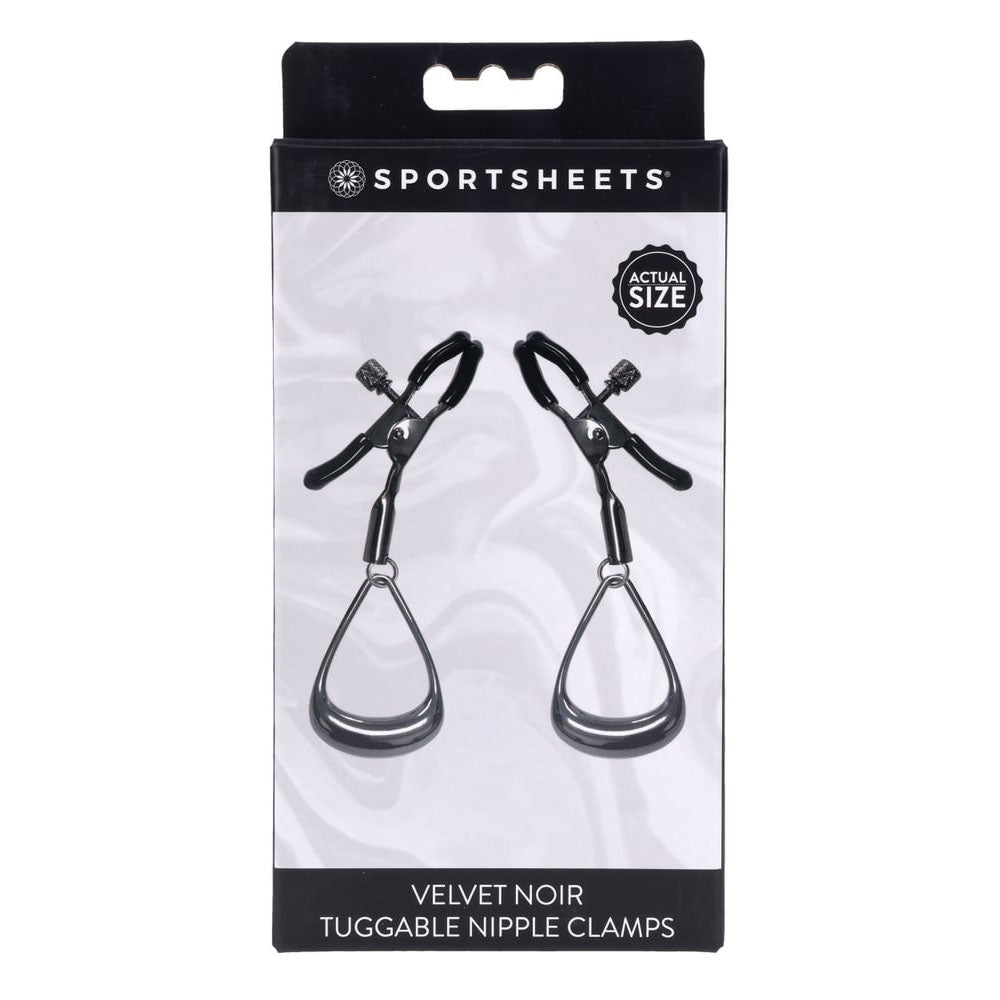 Sportsheets Velvet Noir Tuggable Nipple Clamps Gunmetal Adjustable Nipple Restraints