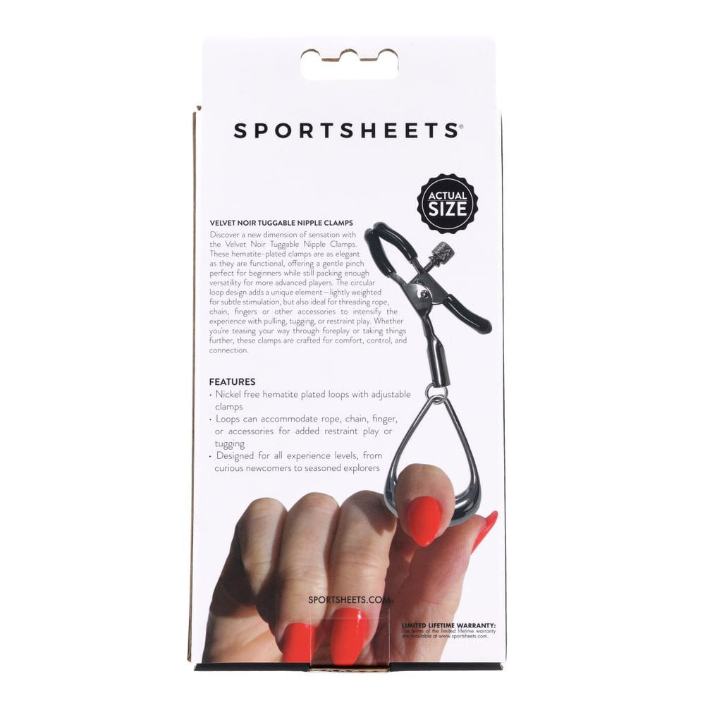Sportsheets Velvet Noir Tuggable Nipple Clamps Gunmetal Adjustable Nipple Restraints
