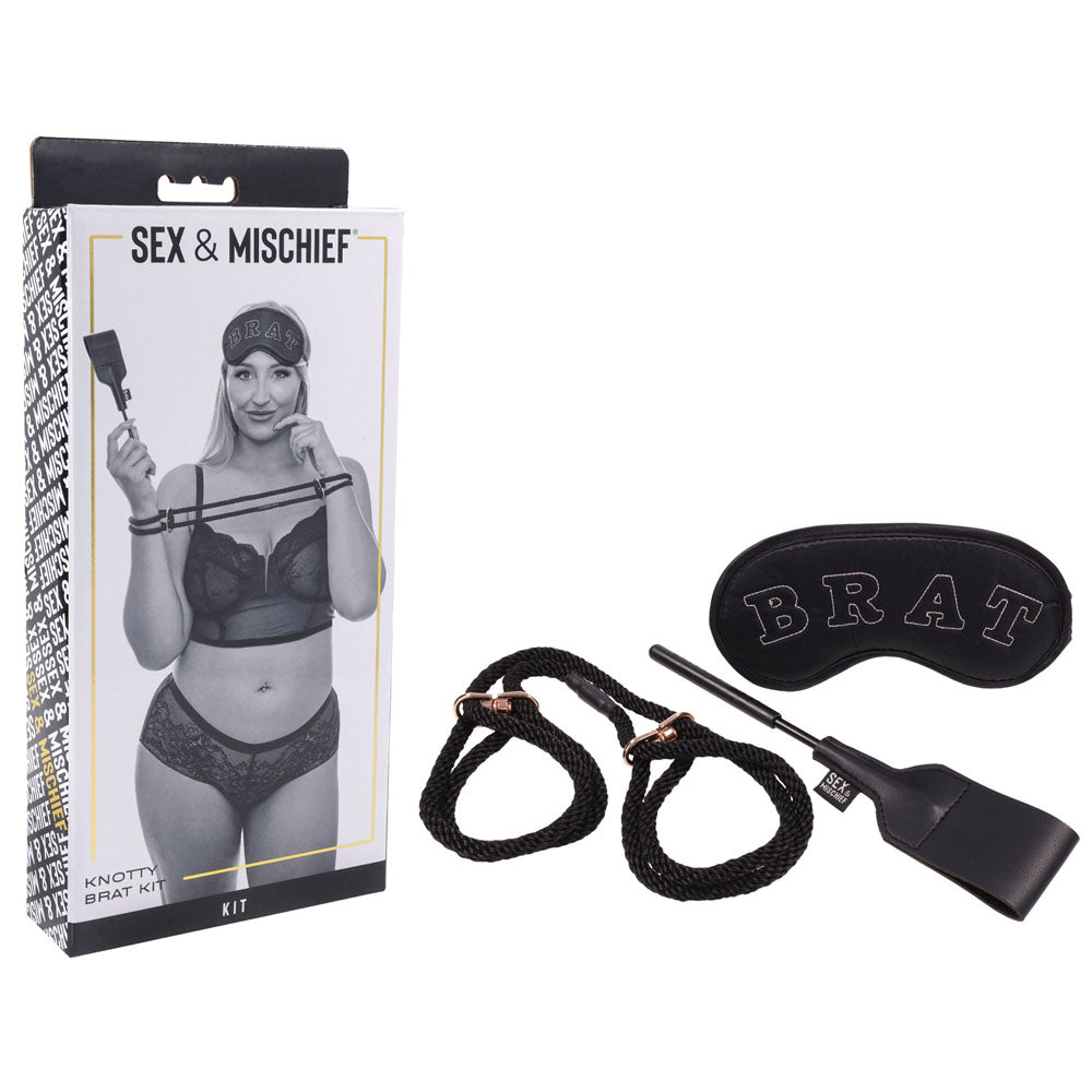Sex & Mischief Knotty Brat Kit Black Bondage Kit 3 Piece Set