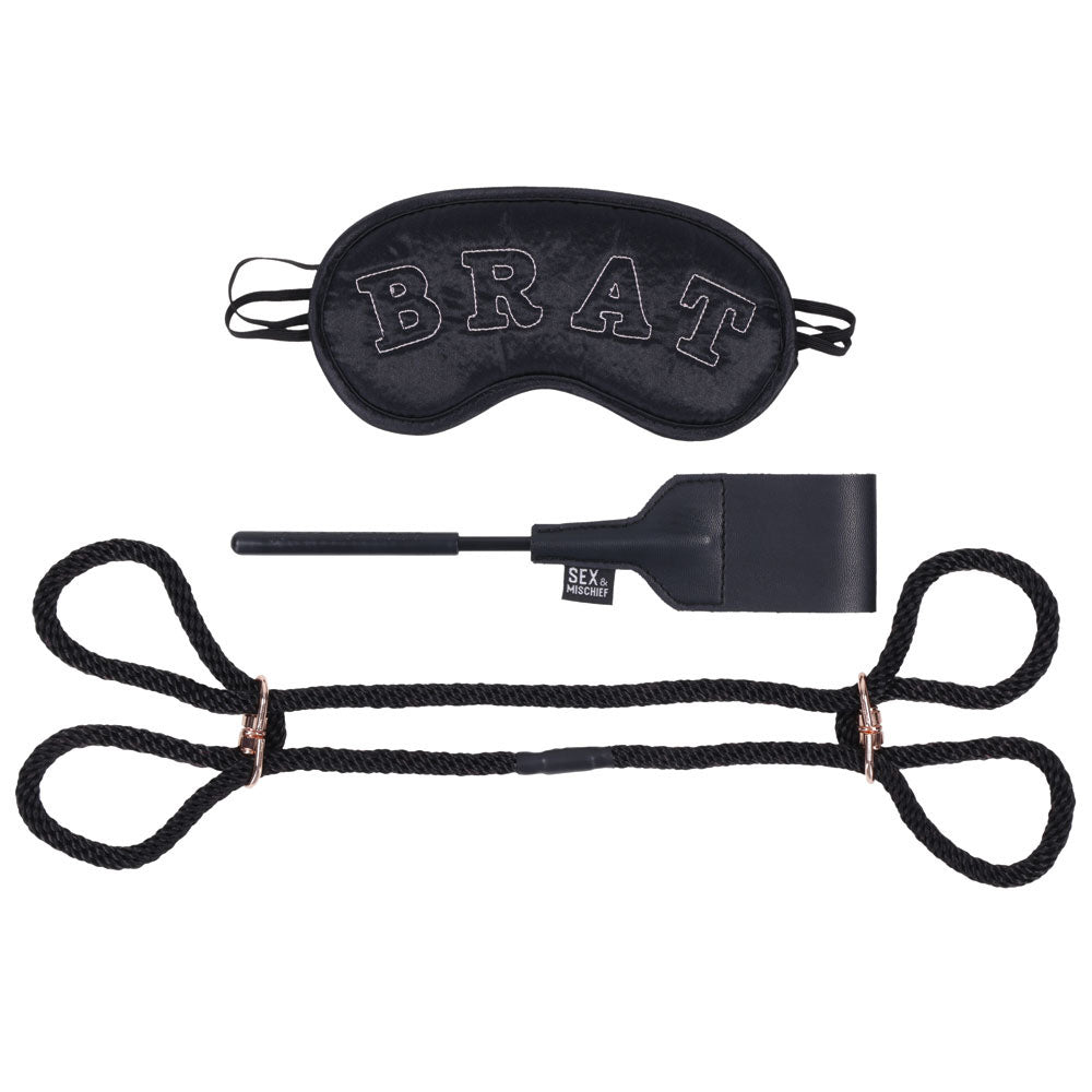 Sex & Mischief Knotty Brat Kit Black Bondage Kit 3 Piece Set