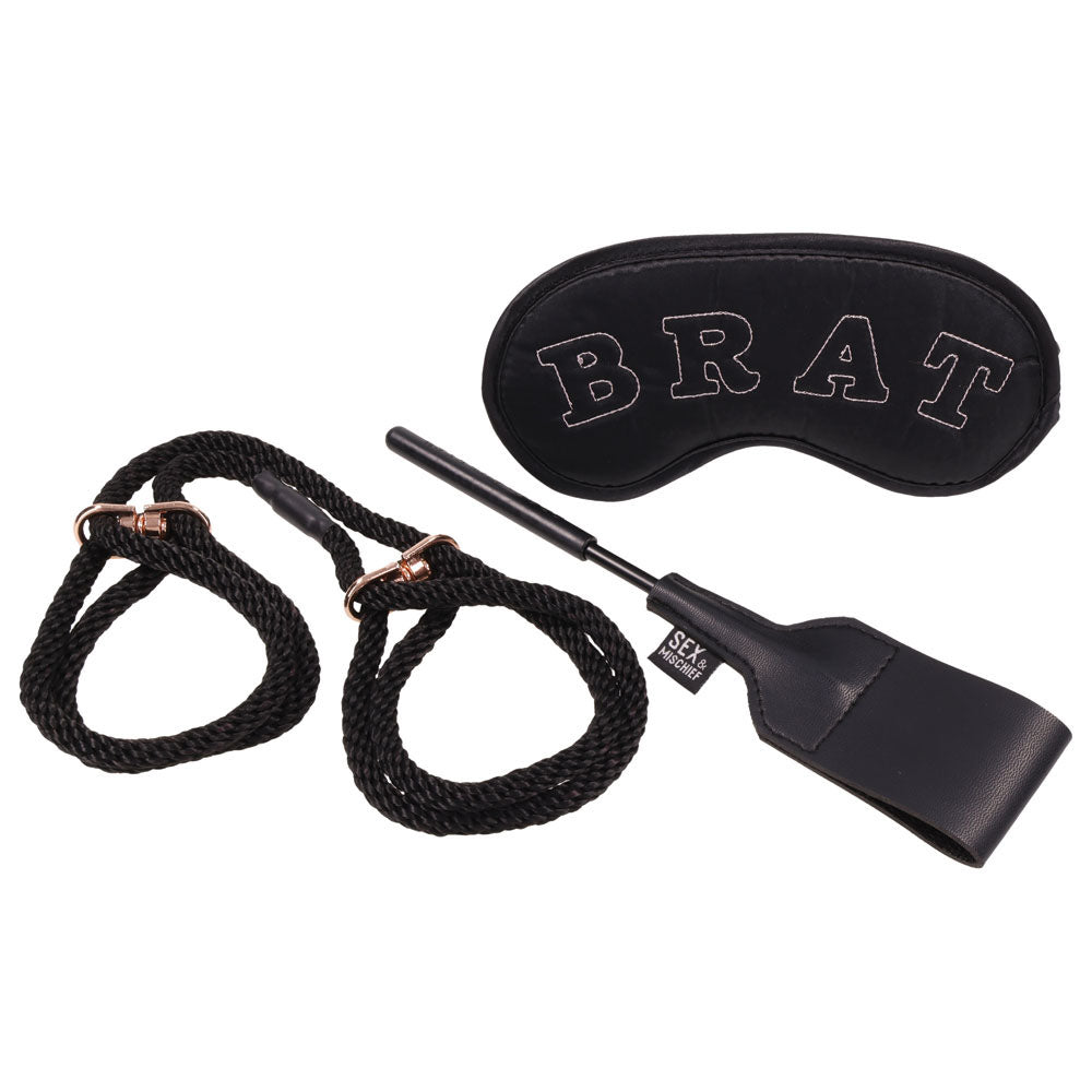 Sex & Mischief Knotty Brat Kit Black Bondage Kit 3 Piece Set